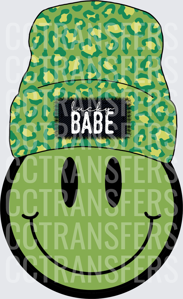 Lucky Babe Green Smiley Face Leopard Beanie (DTF)