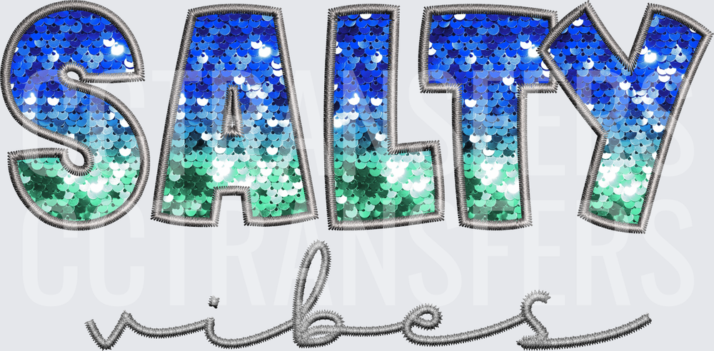 Salty Vibes Blue Teal Sequin Embroidery Patch Style (DTF)