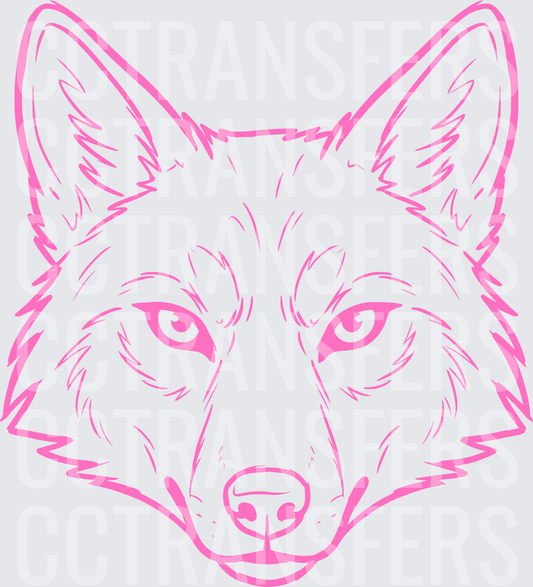 Pink Line Art Wolf Face Front View (DTF)