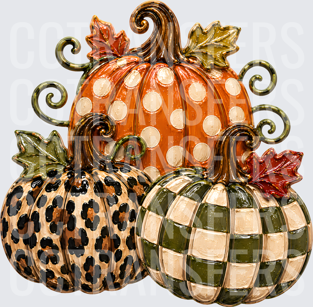 Decorative Patterned Pumpkin Trio Fall Autumn (DTF)