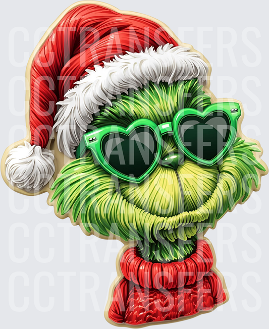 Grinch Santa Hat Heart Sunglasses Christmas (DTF)