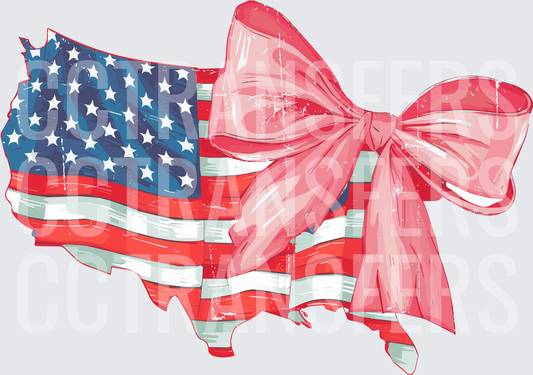 USA Map American Flag with Pink Bow (DTF)