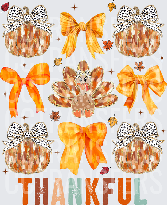 Thankful Turkey Pumpkins Bows Fall Leaves (DTF)
