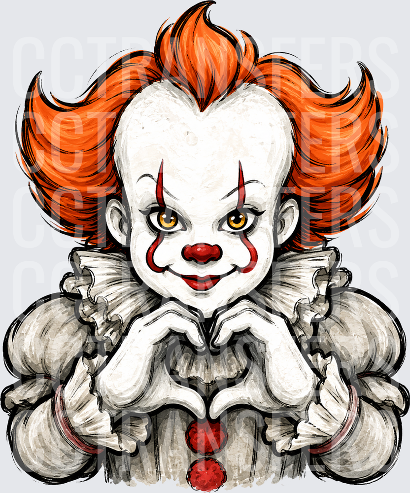 Creepy Clown Heart Hands Horror Illustration (DTF)
