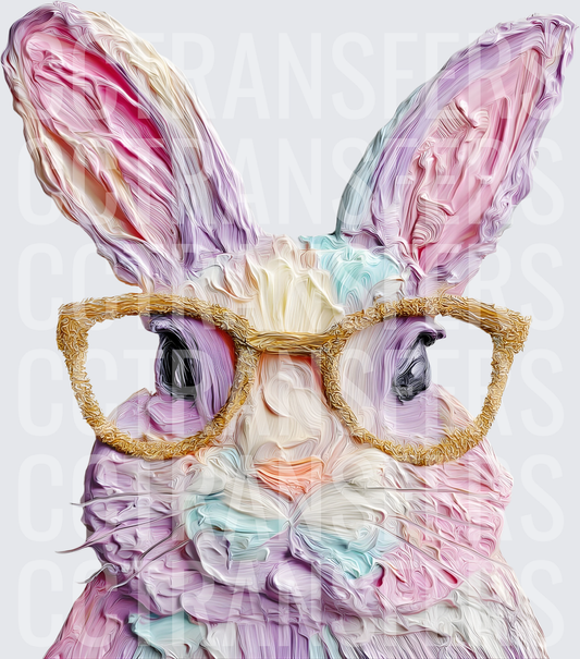 Pastel Palette Knife Bunny with Gold Glasses (DTF)
