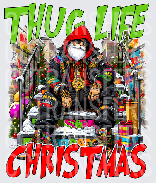 Thug Life Christmas Gangster Santa Hip Hop Holiday (DTF)