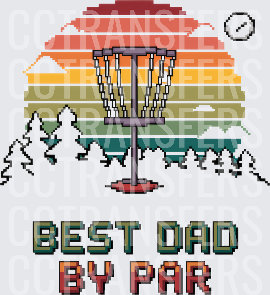 Best Dad By Par Pixel Art Disc Golf Retro Sunset (DTF)