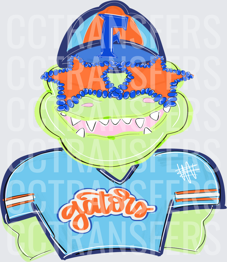 Smiling Gator Fan Blue Orange Jersey Cap Beads DTF