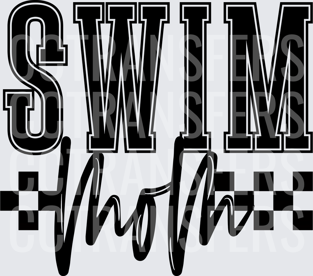 Swim Mom Bold Varsity Script Checkered Design (DTF)