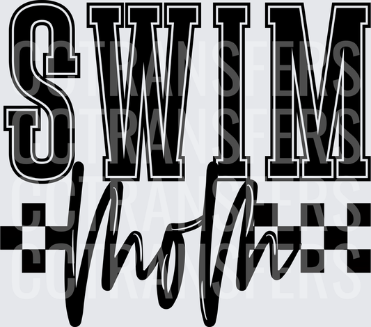 Swim Mom Bold Varsity Script Checkered Design (DTF)