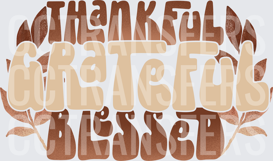Thankful Grateful Blessed Retro Boho Autumn Leaves (DTF)