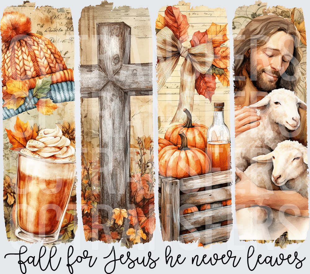 Fall For Jesus He Never Leaves Autumn Faith Panels (DTF)