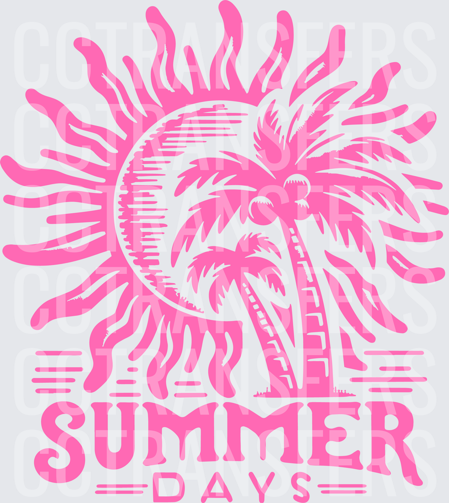 Pink Summer Days Tropical Palm Tree Sun Retro Design (DTF)