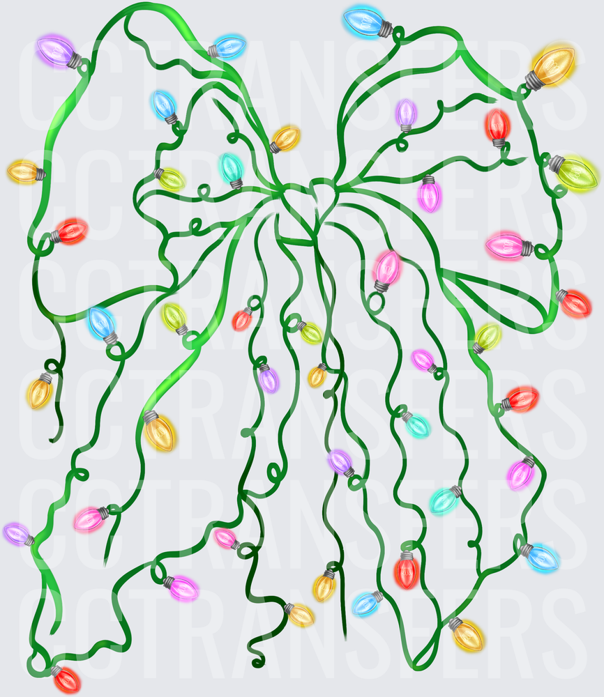 Tangled Christmas Light String Bow Multicolor Bulbs (DTF)