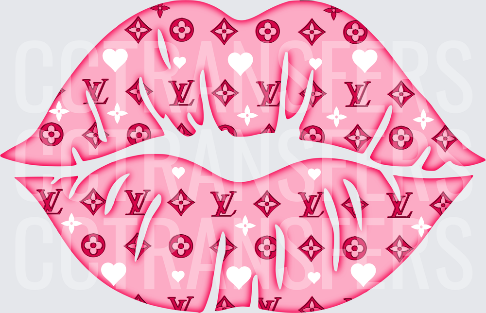 Pink Luxury Monogram Lips with Hearts (DTF)