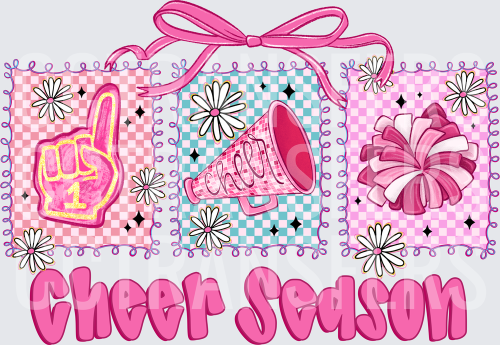 Cheer Season Foam Finger Megaphone Pom Pom Pink Bow (DTF)