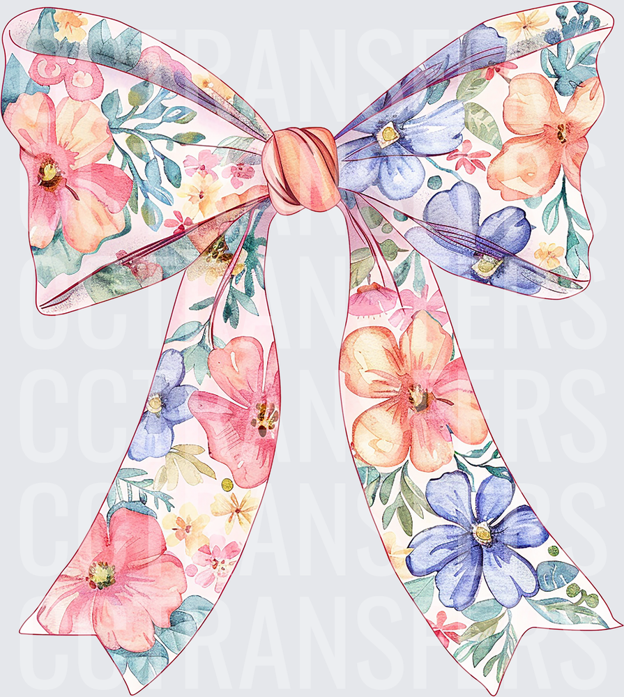 Watercolor Floral Bow Pink Blue Peach Garden Blooms (DTF)
