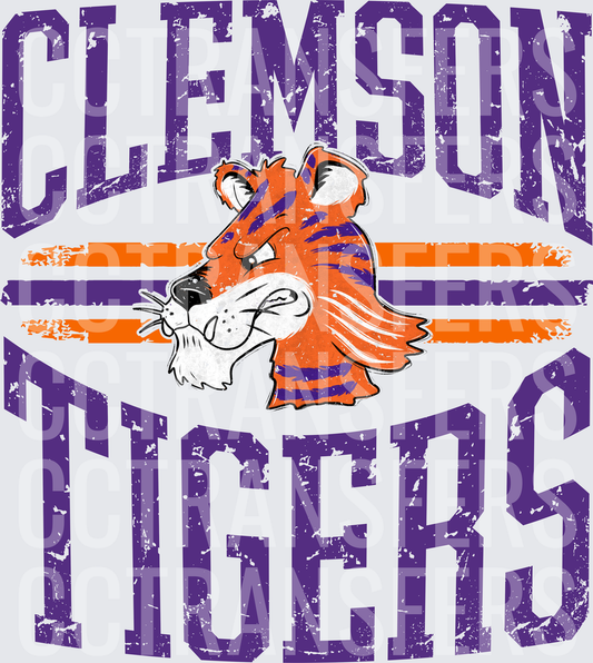Vintage Distressed Tiger Mascot Stripes Grunge (DTF)