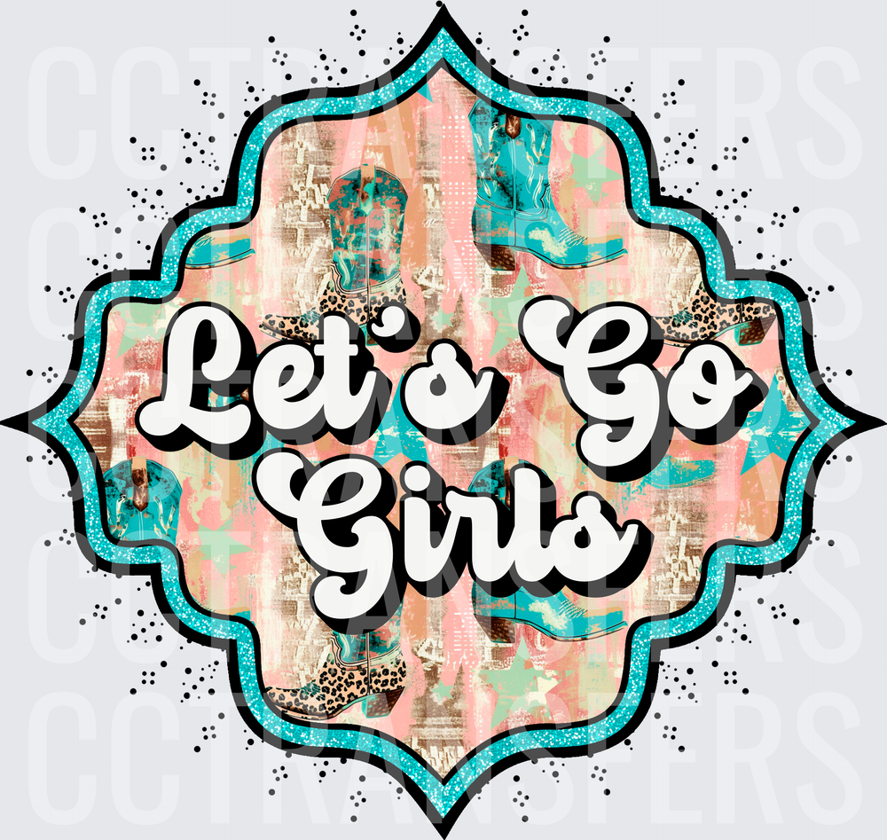 Let's Go Girls Cowboy Boots Teal Leopard Badge (DTF)