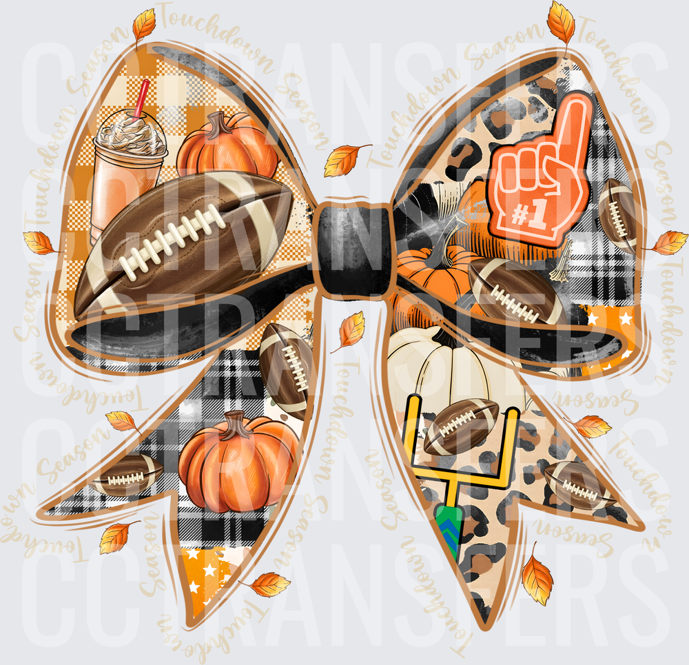 Touchdown Season Fall Football Bow Pumpkins Leopard Plaid (DTF)