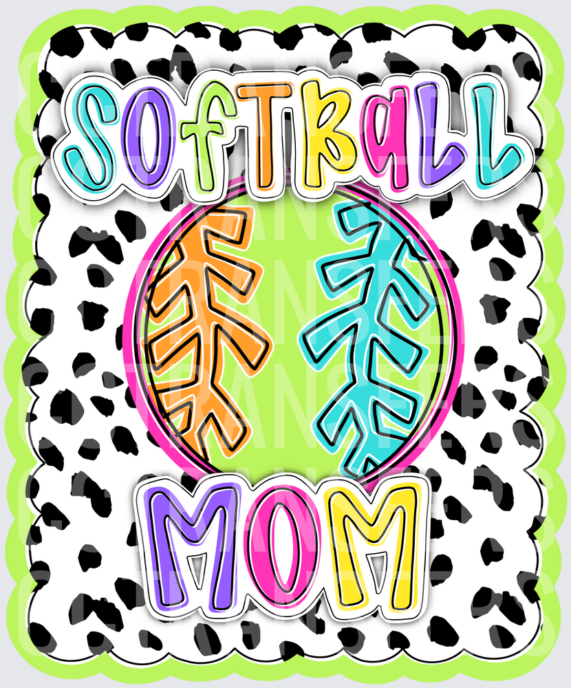 Softball Mom Colorful Ball Dalmatian Print (DTF)