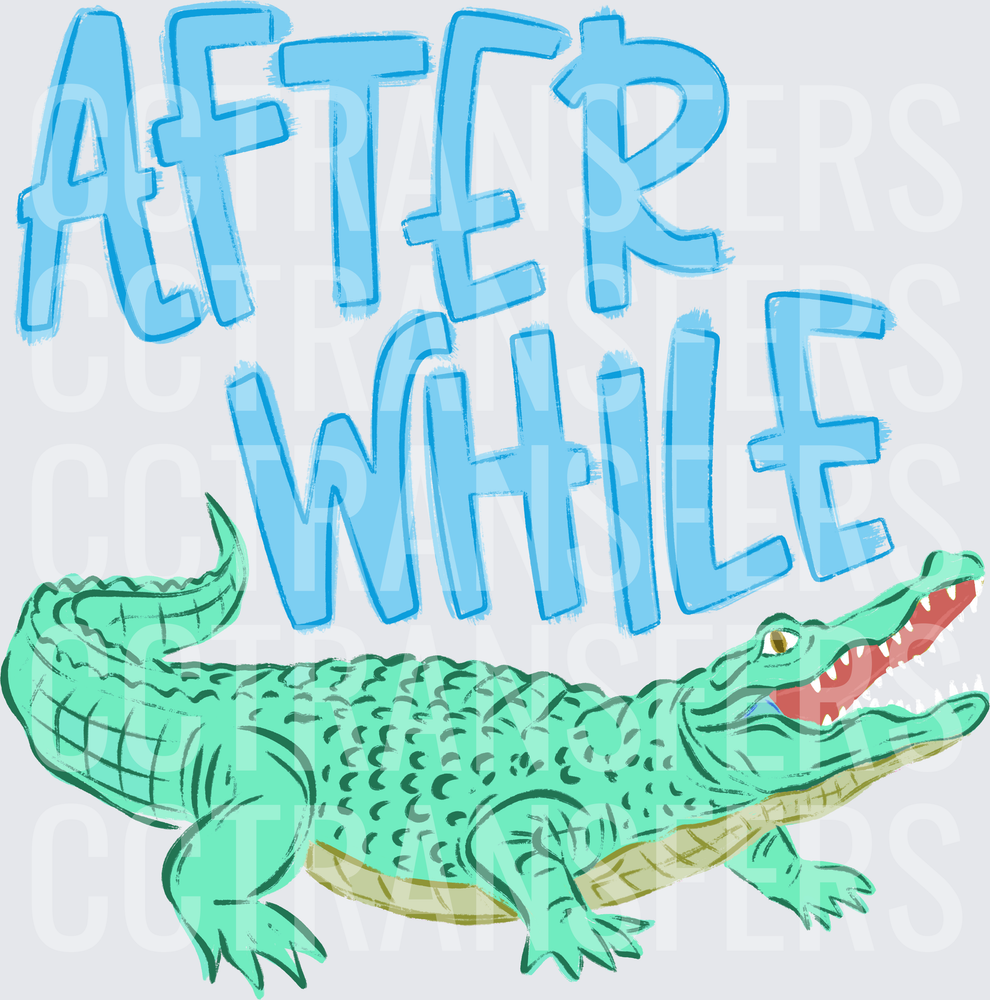 After While Alligator Blue Brush Lettering (DTF)