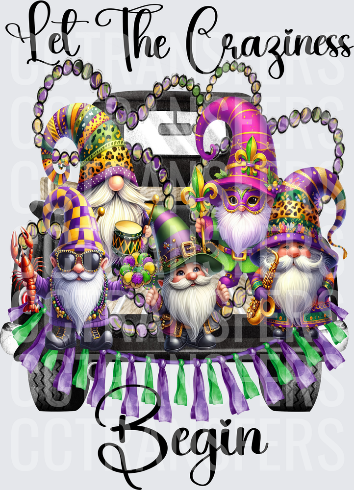 Let The Craziness Begin Mardi Gras Gnomes Truck (DTF)