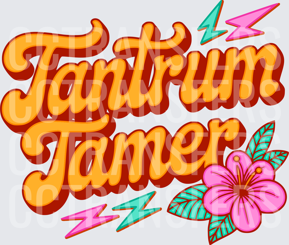Tantrum Tamer Retro Script Lightning Bolt Hibiscus Floral (DTF)