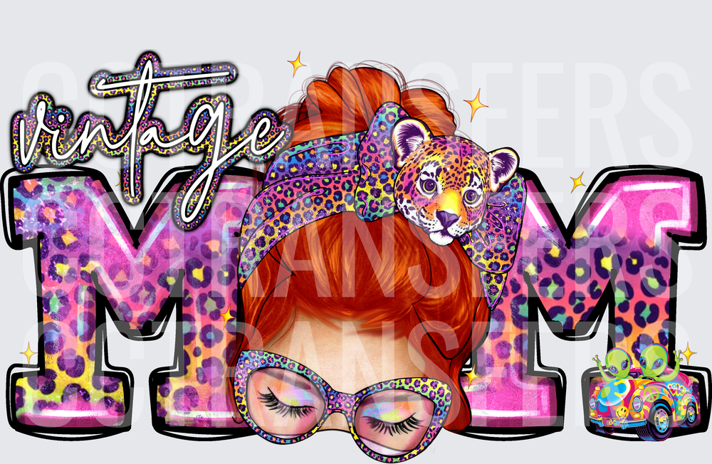 Vintage Mom Redhead Messy Bun Leopard Print Cheetah (DTF)