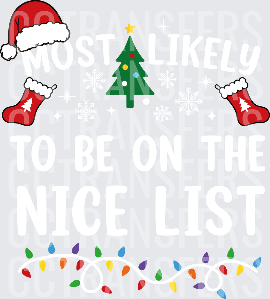 Christmas Tree Santa Hat Stockings Colorful Lights (DTF)