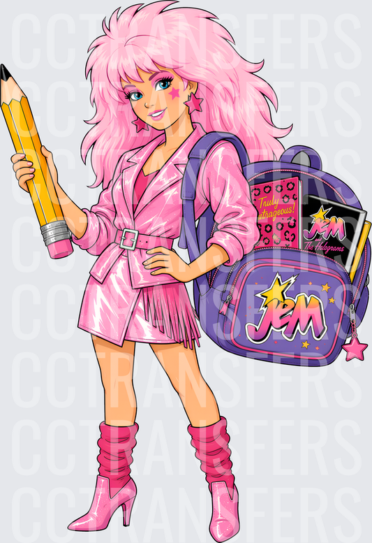 Pink Hair Rock Star Back to School Pencil Backpack (DTF)
