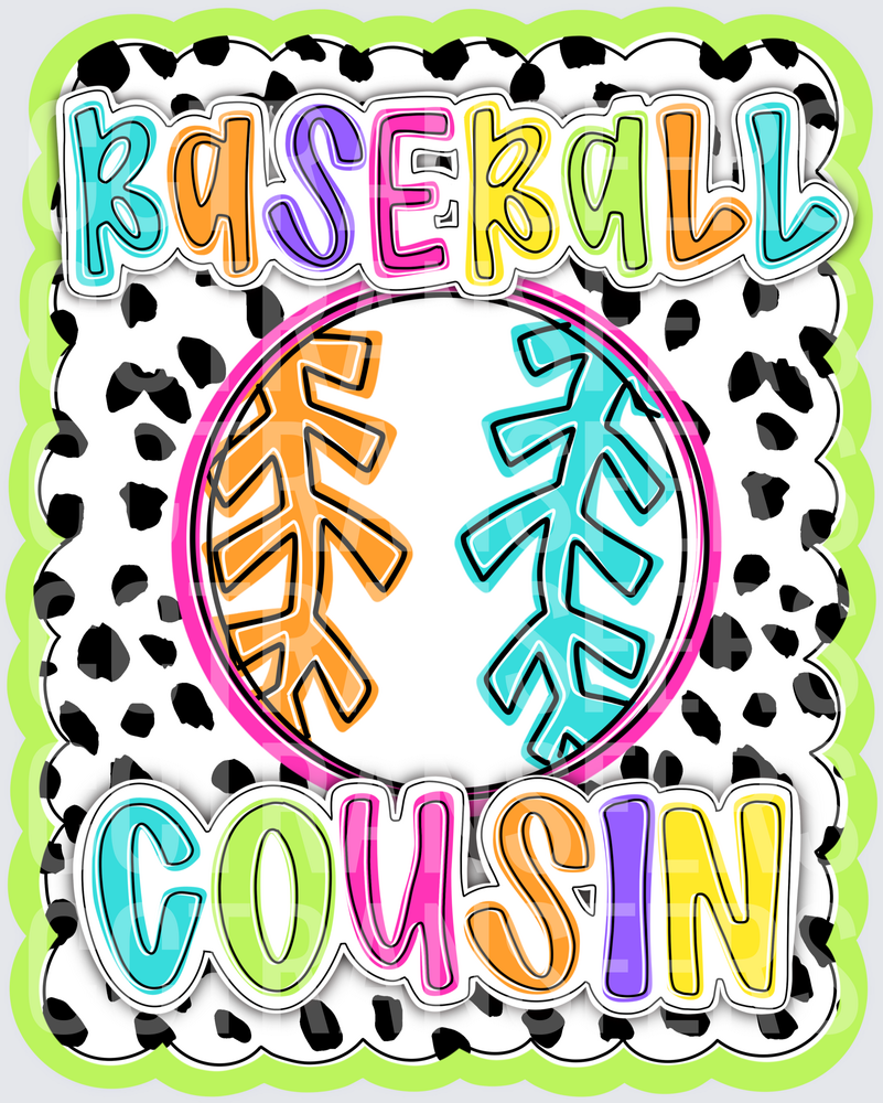 Baseball Cousin Colorful Dalmatian Print Bold Text (DTF)