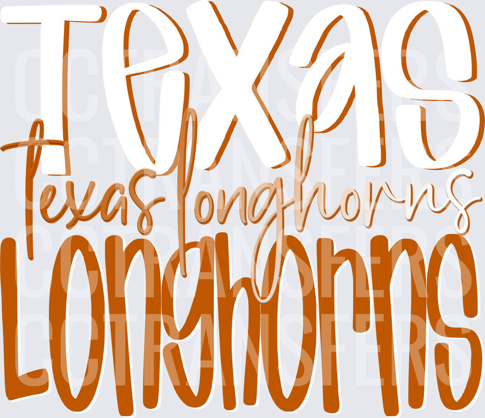 Texas Longhorns Burnt Orange Layered Word Stack (DTF)