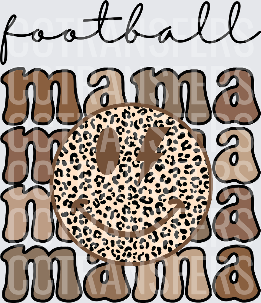 Football Mama Stacked Leopard Smiley Face Lightning Bolt (DTF)