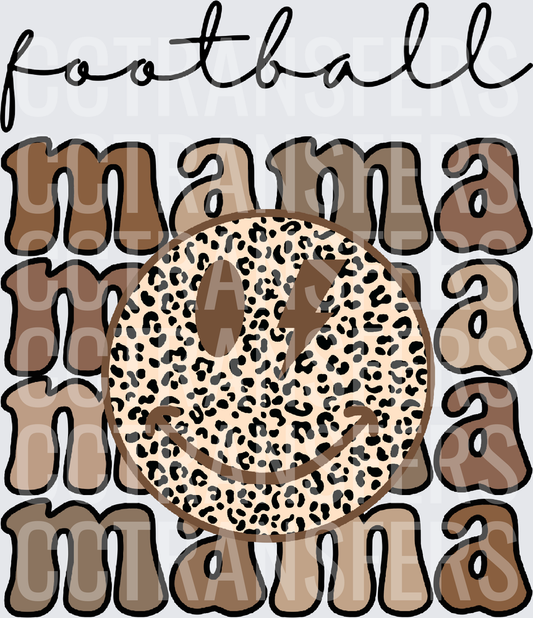 Football Mama Stacked Leopard Smiley Face Lightning Bolt (DTF)