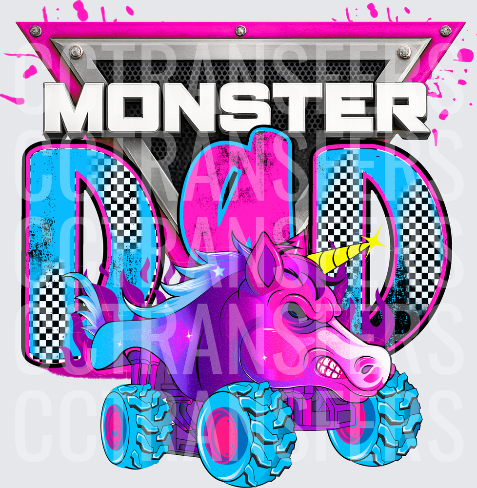 Monster Dad Unicorn Monster Truck Pink Blue (DTF)
