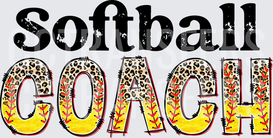 Softball Coach Leopard Print Softball Stitch Letters (DTF)