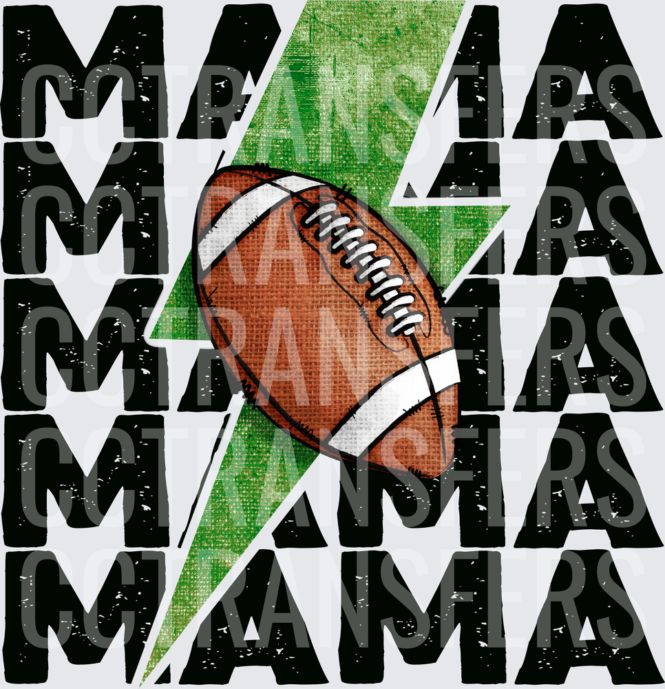 Football Mama Stacked Repeat Green Lightning Bolt (DTF)