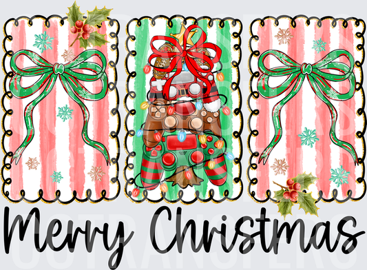 Merry Christmas Gamer Gnome Controllers Holly Bows DTF
