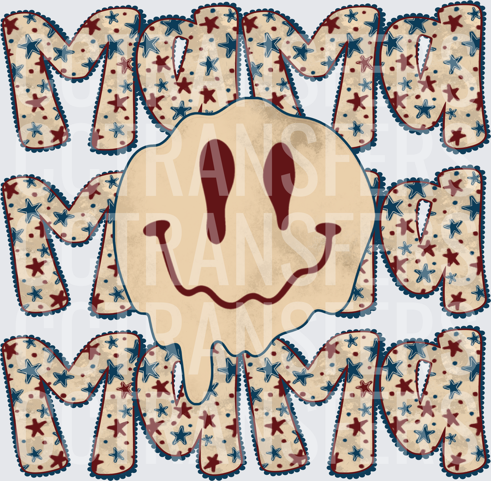 Mama Retro Melting Smiley Face Stars Pattern (DTF)
