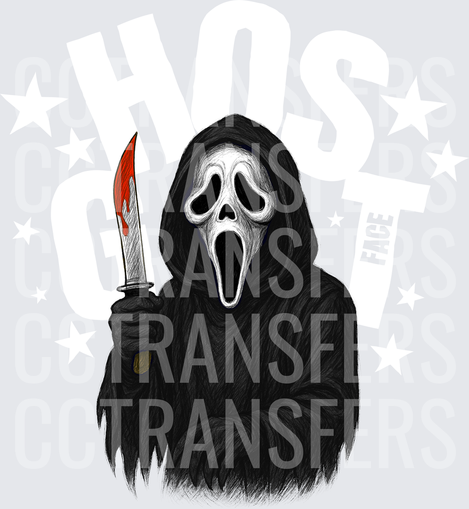 Hooded Ghost Face Killer Holding Bloody Knife (DTF)