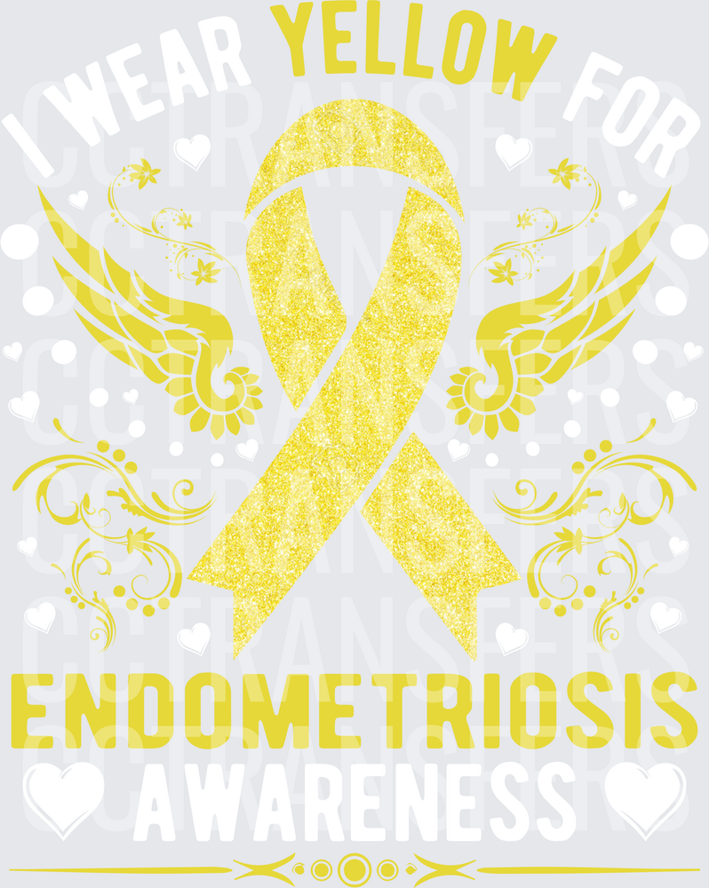 Yellow Endometriosis Awareness Ribbon with Wings (DTF)