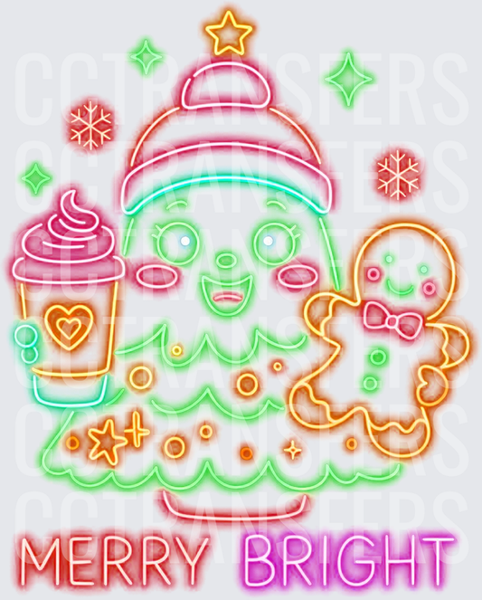 Merry Bright Neon Ghost Holiday Coffee Gingerbread (DTF)