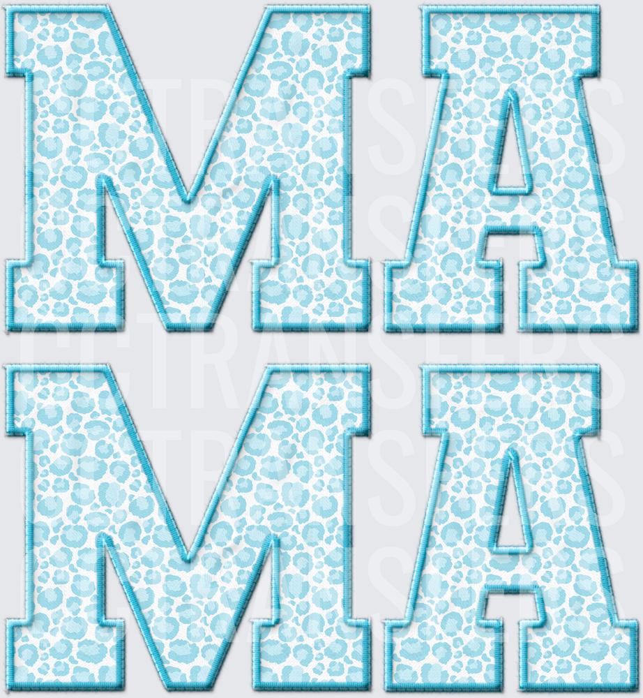 MAMA Light Blue Leopard Print Varsity Letter Block (DTF)