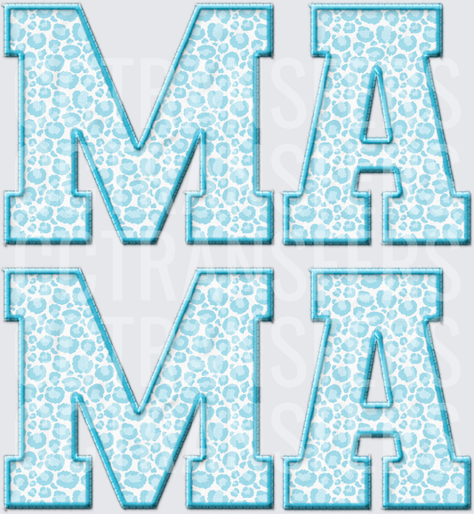 MAMA Light Blue Leopard Print Varsity Letter Block (DTF)