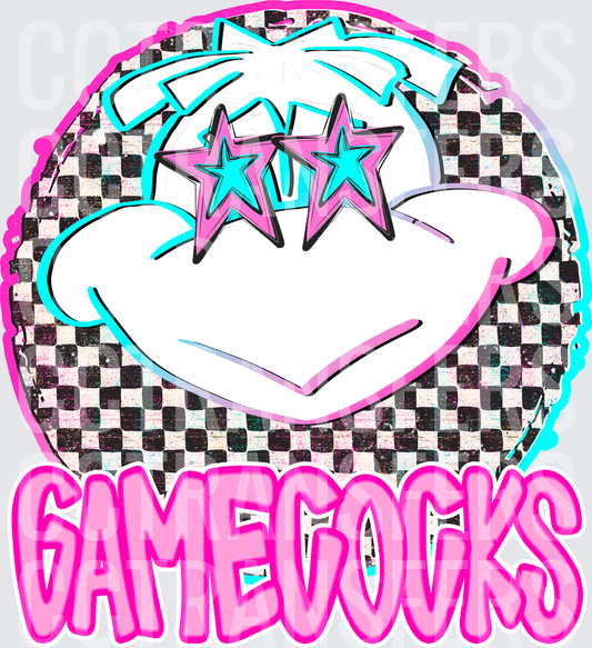 Gamecocks Retro Smiley Face Pink Star Sunglasses Checkered (DTF)