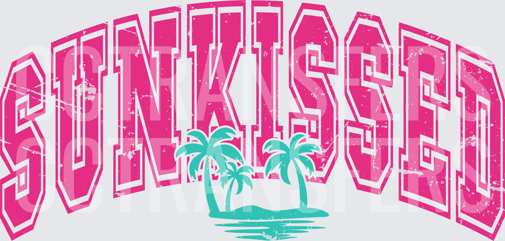 Sunkissed Arched Varsity Text with Teal Palm Trees (DTF)
