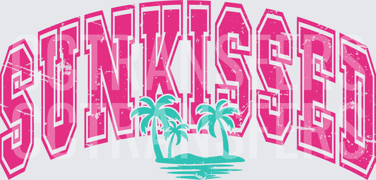Sunkissed Arched Varsity Text with Teal Palm Trees (DTF)