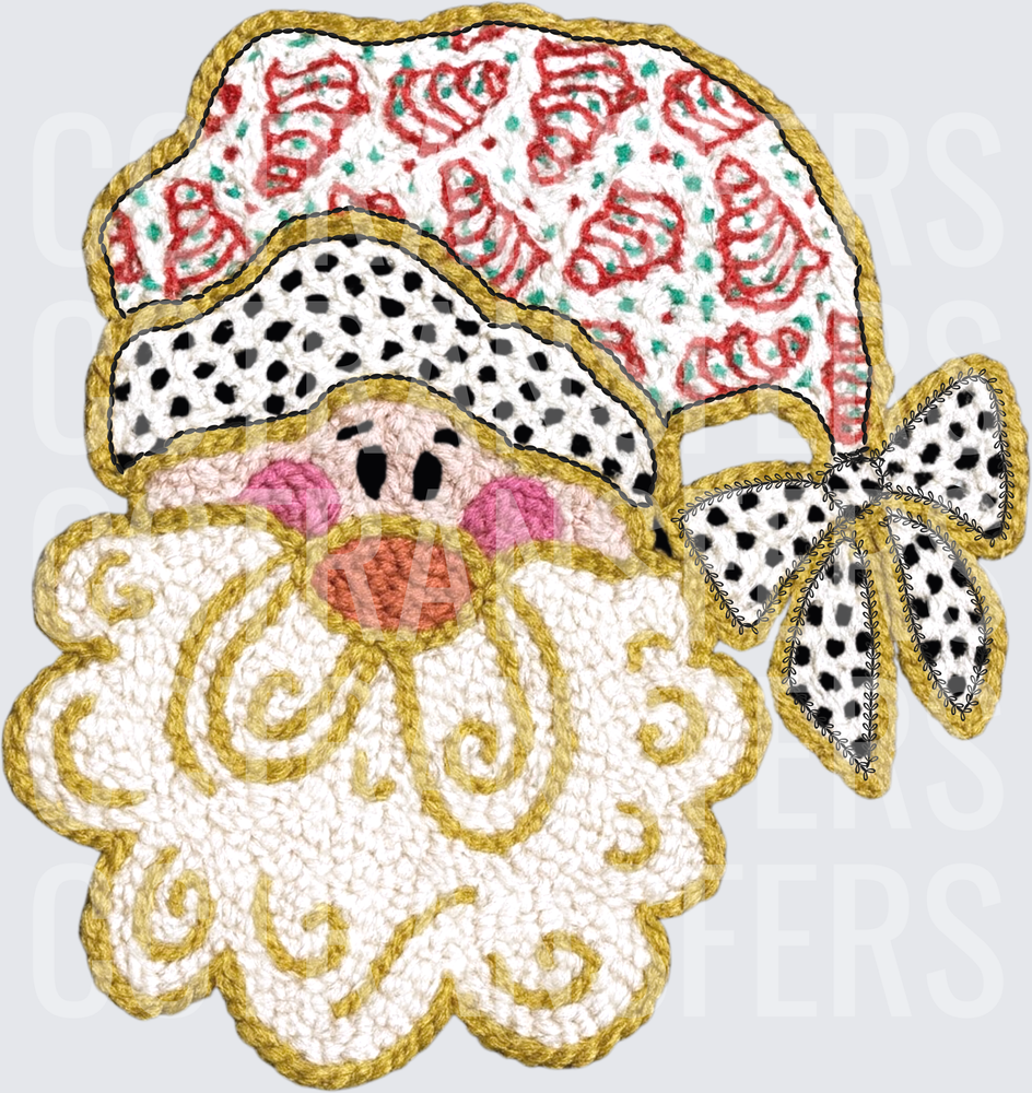 Boho Santa Face Crochet Style Dalmatian Bow Christmas (DTF)