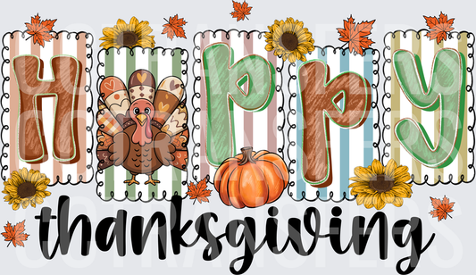 Happy Thanksgiving Turkey Pumpkin Sunflower Fall Design (DTF)
